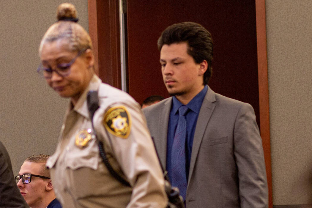Jaiden Caruso enters the courtroom during a murder trial at the Regional Justice Center on Wedn ...