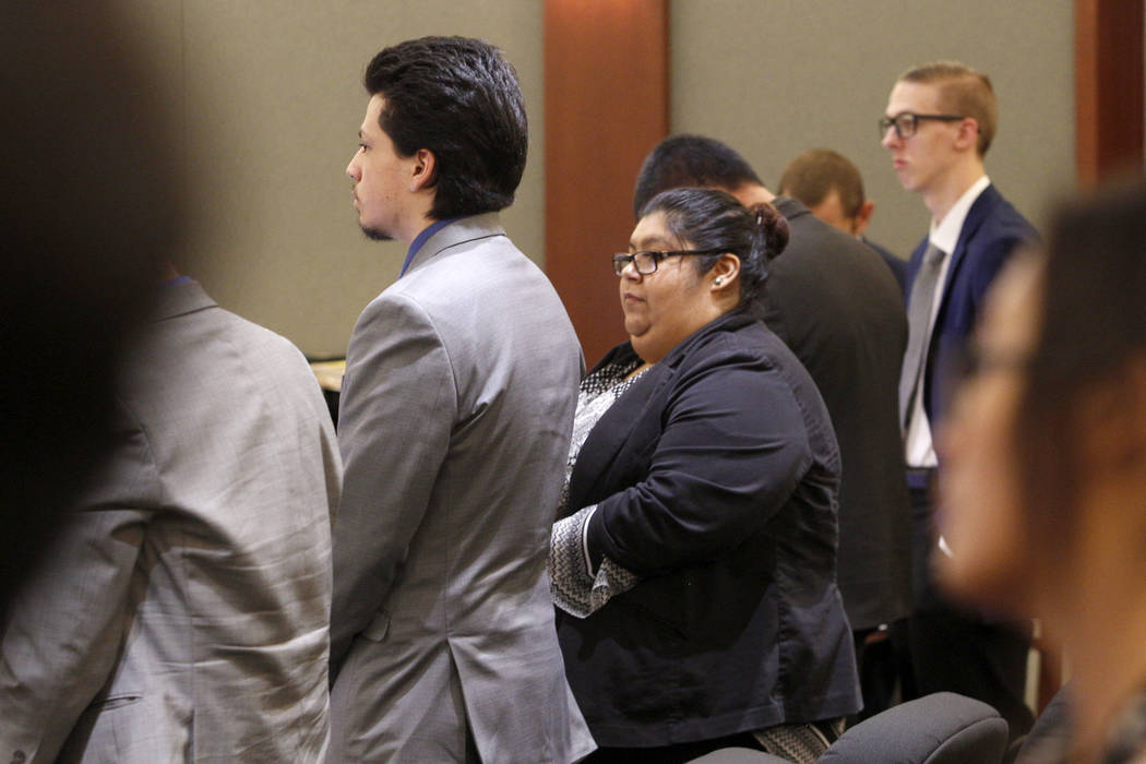 Jaiden Caruso, left, and Kody Harlan, far right, appear in court during their murder trial at t ...