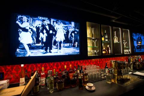 Final touches are made at the bar area of the speakeasy at The Underground at The Mob Museum in ...