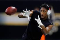 New Orleans Saints' Michael Thomas warms up before the NFL football NFC championship game again ...