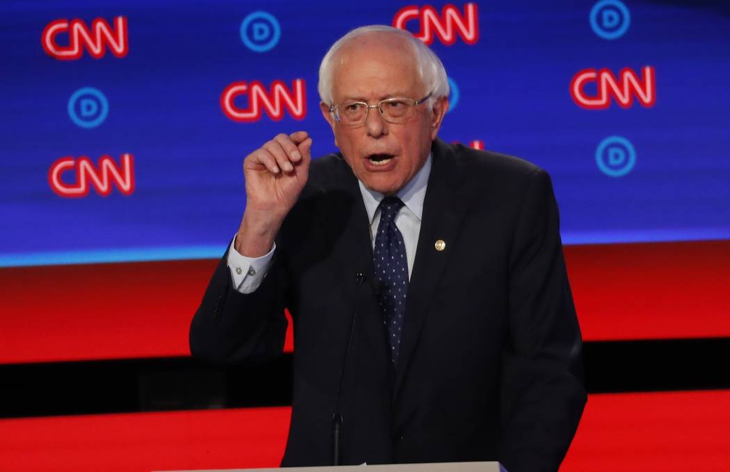 Sen. Bernie Sanders, I-Vt., speaks during the first of two Democratic presidential primary deba ...