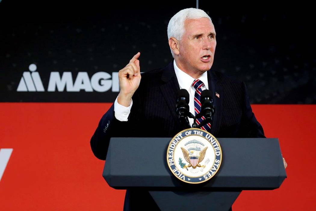 Vice President Mike Pence speaks at the groundbreaking for a new company MAGNA International in ...
