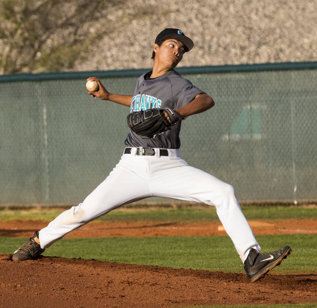 Silverado pitcher Jerald Murray (38) throws the ball during a baseball game against Bonanza ...