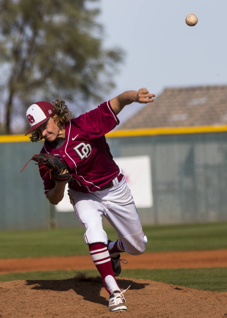 Desert Oasis pitcher Josh Sharman (5) throws during the third inning of the championship gam ...