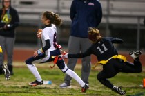 Coronado’s Caitlin Shannon (9) is tagged out by Cimarron-Memorial’s Maddison McC ...