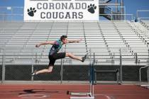 Braeden Traficanti practices hurdles during a track and field practice at Coronado High Scho ...
