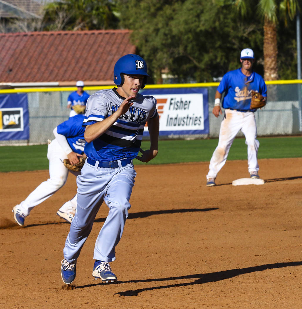 Basic second baseman Brady Clark (12) runs to third base in the sixth inning during a baseba ...