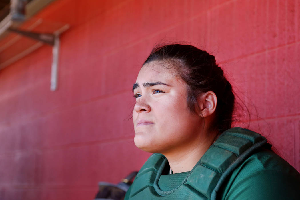 Palo Verde’s Grace Chavez (25) watches her team play against Arbor View at Arbor View ...