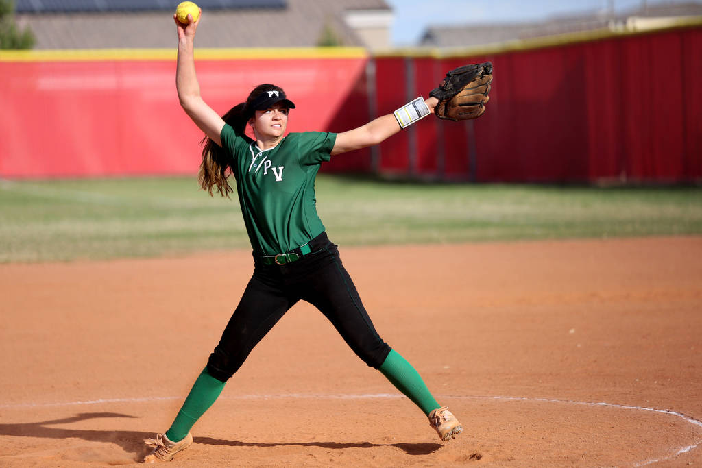 Palo Verde’s Taylor Askland (3) pitches during a game against Arbor View at Arbor View ...