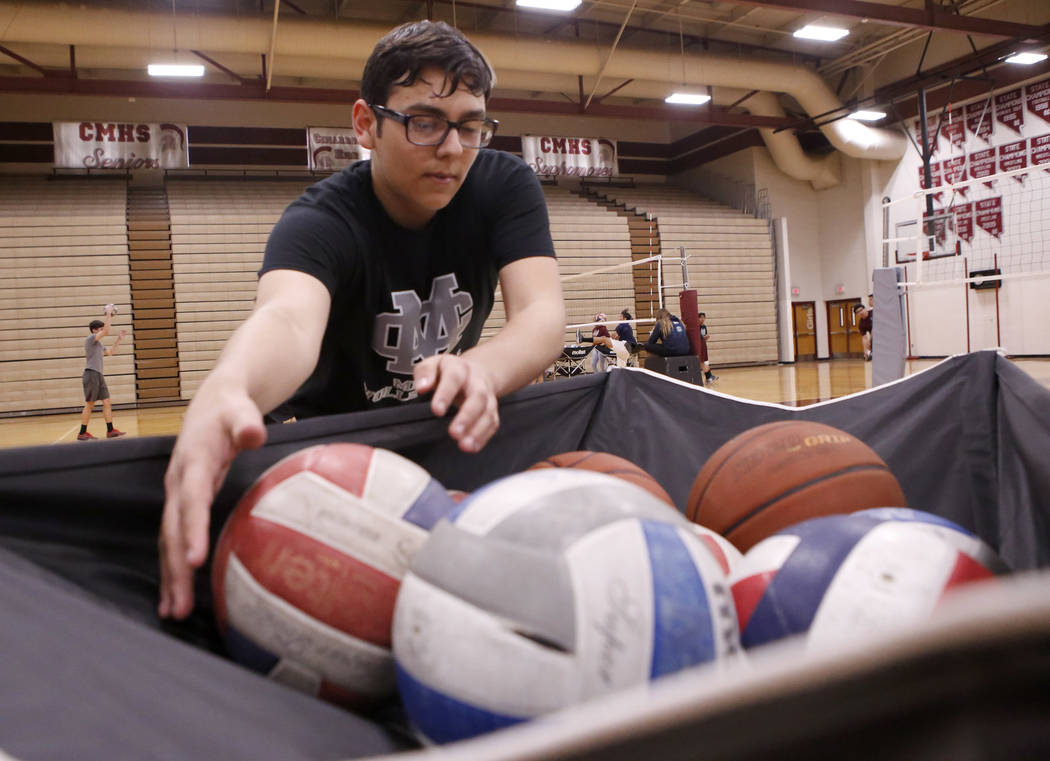 Senior setter Edher Aldaco during volleyball practice at Cimarron-Memorial High School on Fr ...