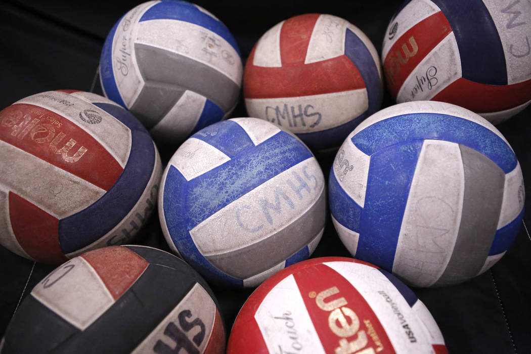 Volleyballs during practice at Cimarron-Memorial High School on Friday, March 31, 2017, in L ...