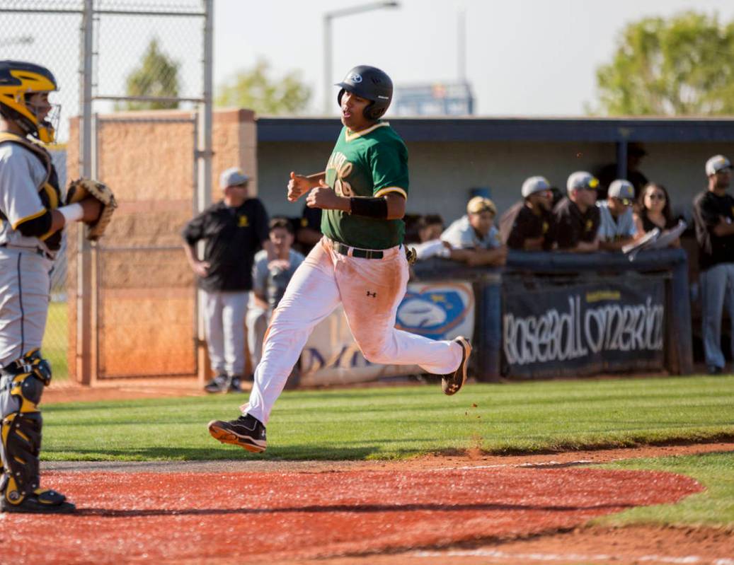 Rancho’s Jimmy Gamboa (99) runs to home base during the fifth inning during the game a ...