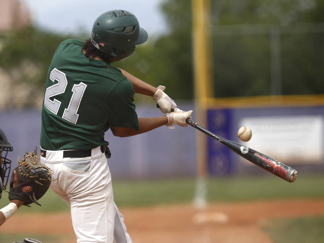 Palo Verde’s J.D. Brooks (21) swings during the seventh inning of a high school baseba ...