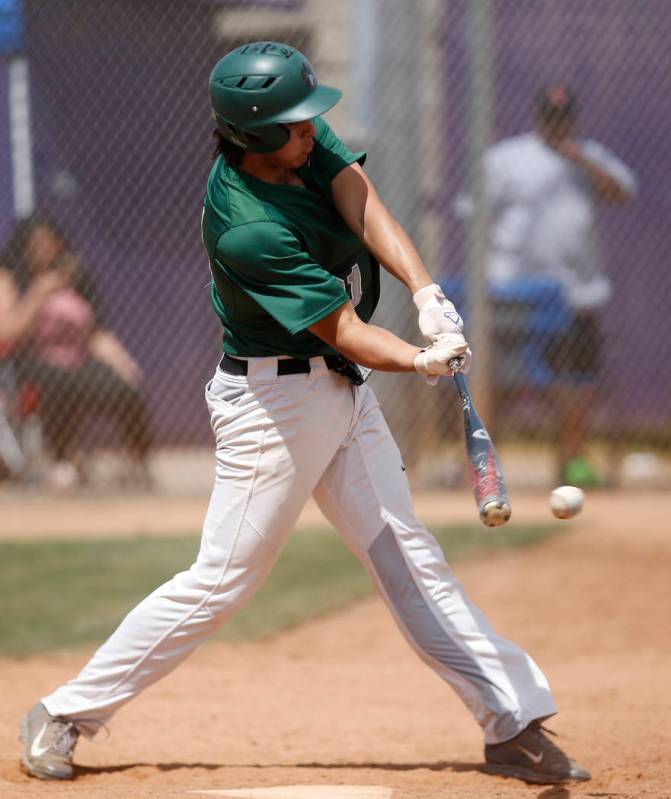 Palo Verde’s J.D. Brooks (21) swings during the third inning of a high school baseball ...