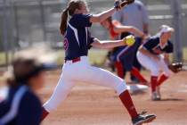 Coronado’s Tatum Spangler (5) pitches to Liberty during the first inning of a high sch ...