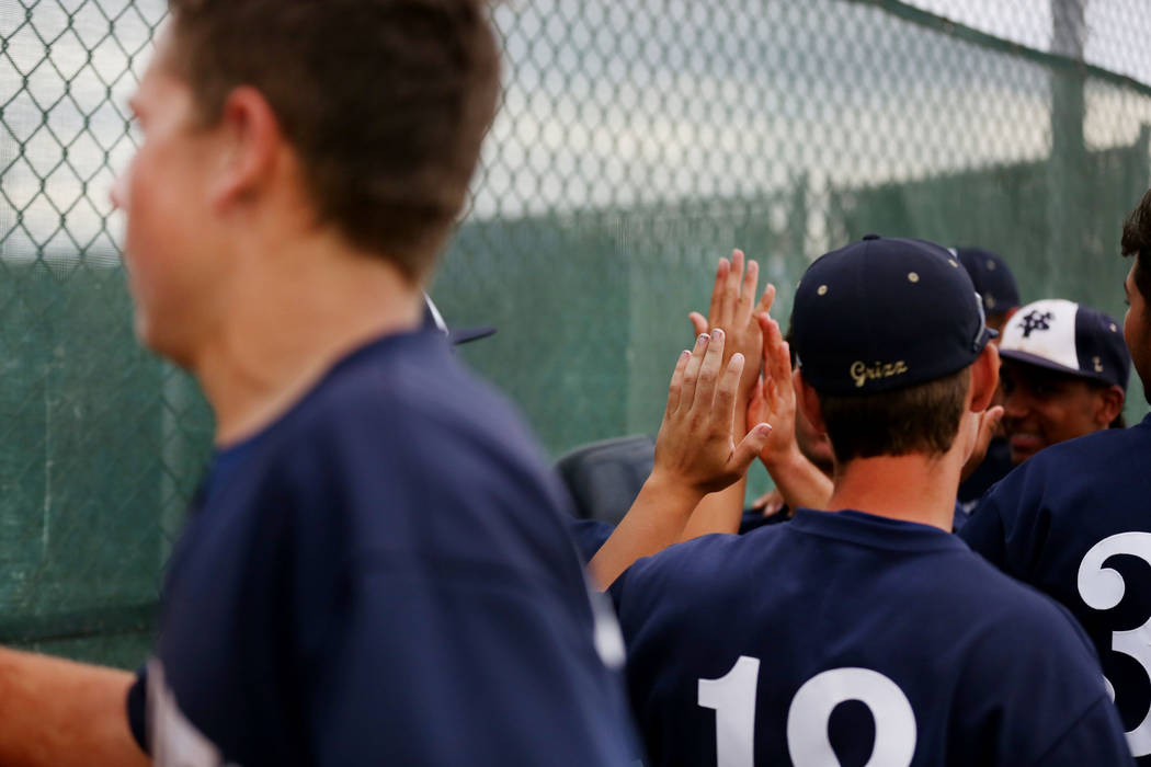 Spring Valley celebrates their 11-3 win against Sierra Vista High School at Spring Valley Hi ...