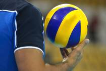 Volleyballplayer with a volleyball in his right hand