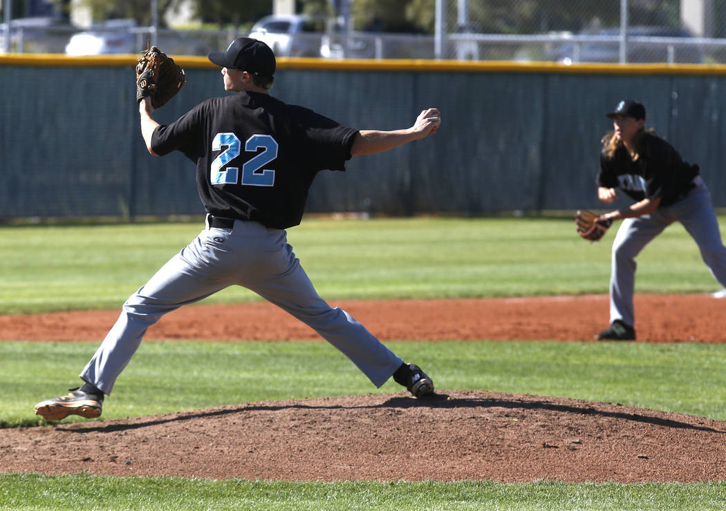 Silverado’s Tyler Paasche (22) pitches during second inning of a high school baseball ...