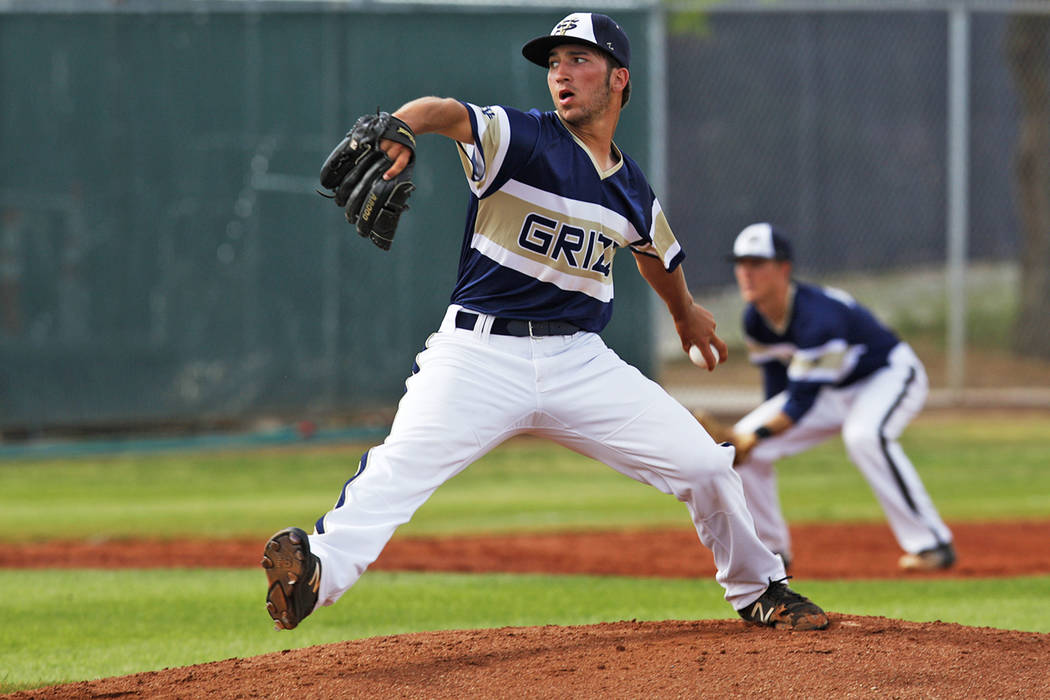 Spring Valley’s Nick Rupp (44) pitches against Centennial High School on Monday, April ...