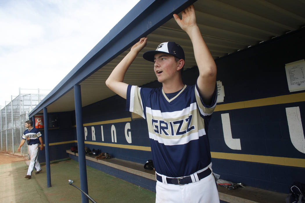 Spring Valley’s Kyle Moster watches his teammates play against Centennial High School ...