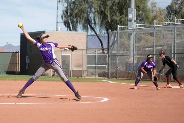 Durango freshman Madison Boyce pitches to Desert Oasis during a game at Desert Oasis High Sc ...