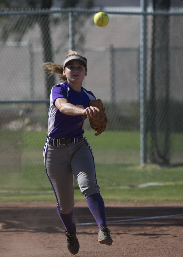 Durango junior Isabel Perez throws the ball from third base during a game against Desert Oas ...