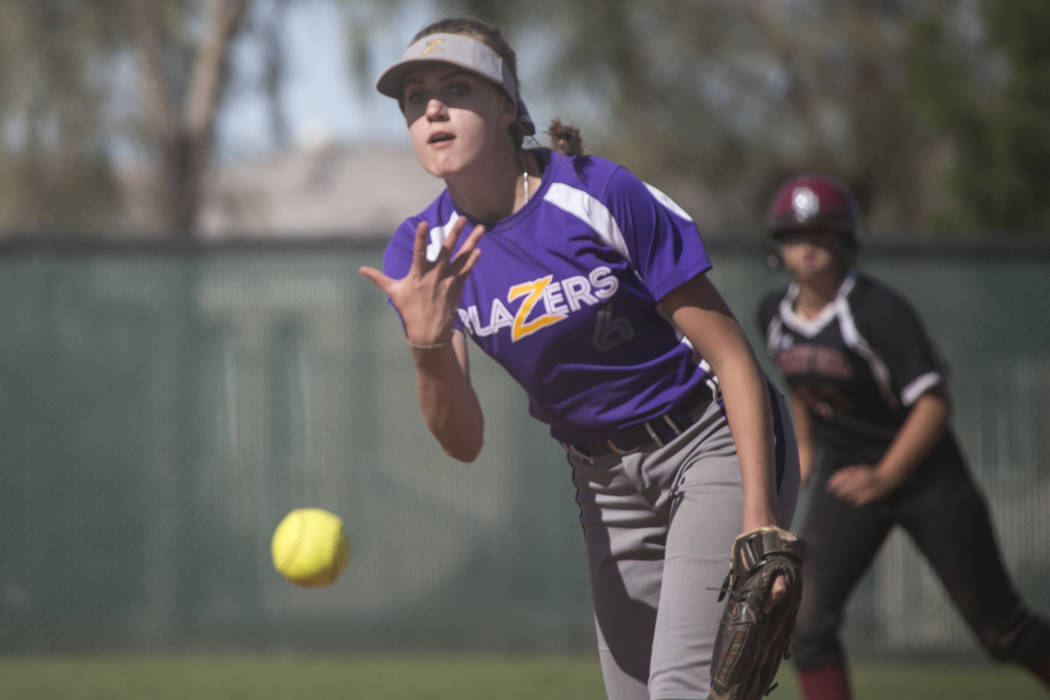 Durango freshman Madison Boyce pitches to Desert Oasis during a game at Desert Oasis High Sc ...