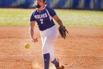 Basic High School’s Shelby Basso pitches against Foothill High School during the fifth ...