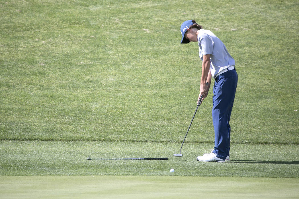 Coronado freshman Brett Sodetz hits the ball on the 12th hole of the Sunrise Region golf tou ...