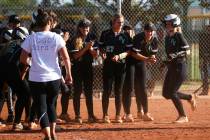 Palo Verde players celebrate a home run against Sierra Vista by Palo Verde’s Lauryn Ba ...