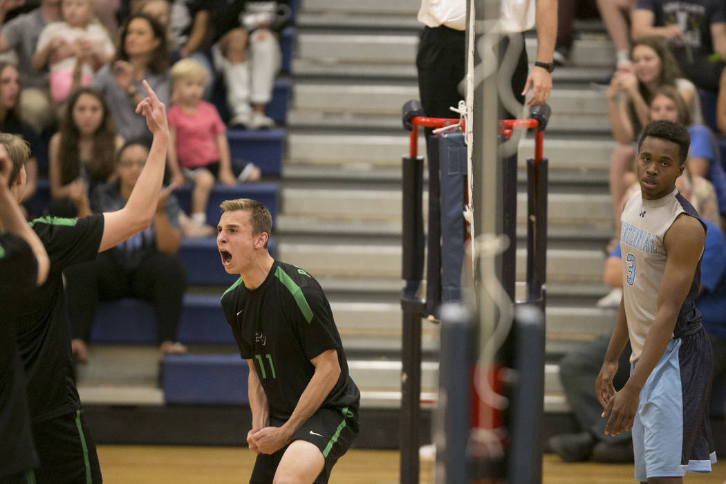 Palo Verde junior Stephen Banks (11) reacts to a play during a match against Centennial for ...