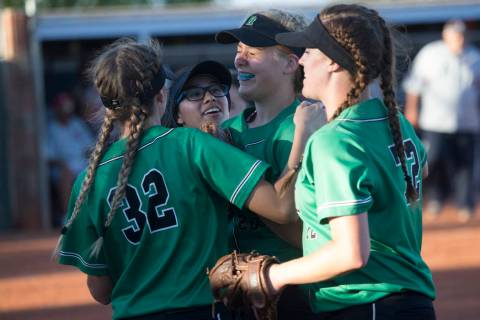 Rancho celebrate their 3-1 win against Liberty at Foothill High School on Friday, May 12, 20 ...