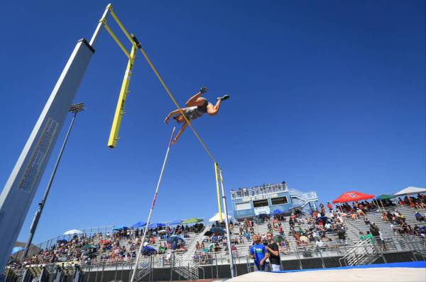 Gabby Carson, of Liberty High School, competes in the pole vault during the Sunset and Sunri ...