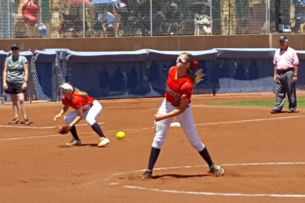 Coronado junior Tatum Spangler delivers a pitch in the first inning of the Class 4A Sunrise ...