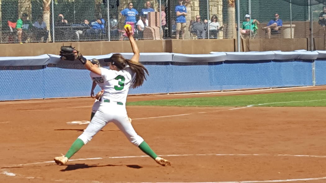 Palo Verde’s Taylor Askland prepares to throw a pitch in the first inning of Class 4A ...