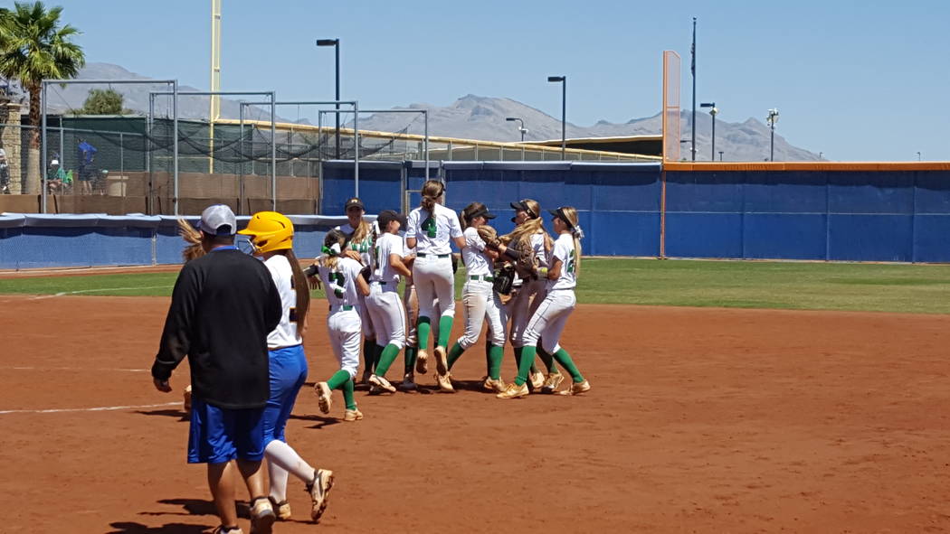 Palo Verde’s softball team celebrates its victory over Sierra Vista in the Class 4A Su ...