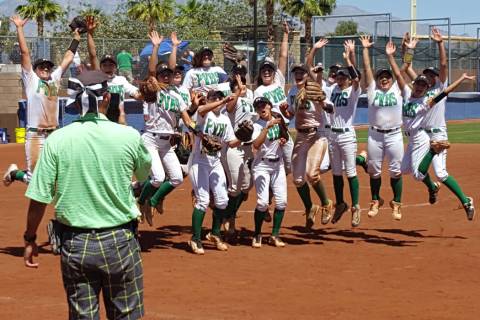 Palo Verde’s softball team celebrates its victory over Sierra Vista in the Class 4A Su ...