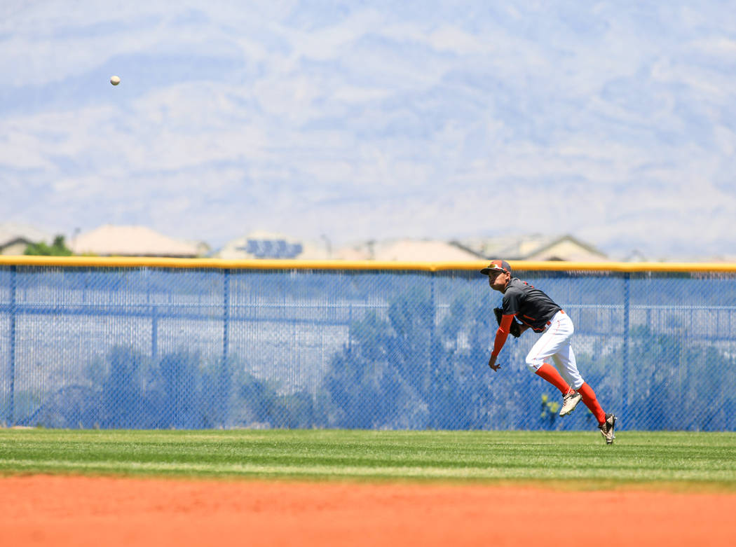 Bishop Gorman centerfielder Jorel Hingada (1) during the Sunset Region baseball championship ...