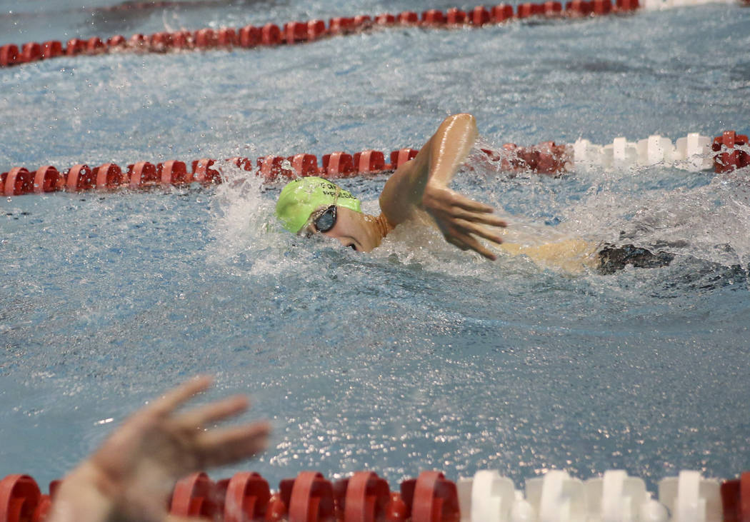Palo Verde’s Ren Prescott competes in the 500 freestyle during the Sunset Region swim ...