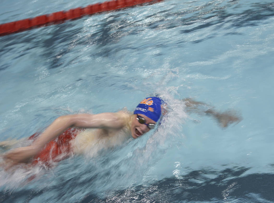 Bishop Gorman’s Sean Streyle competes in the 500 freestyle during the Sunset Region s ...