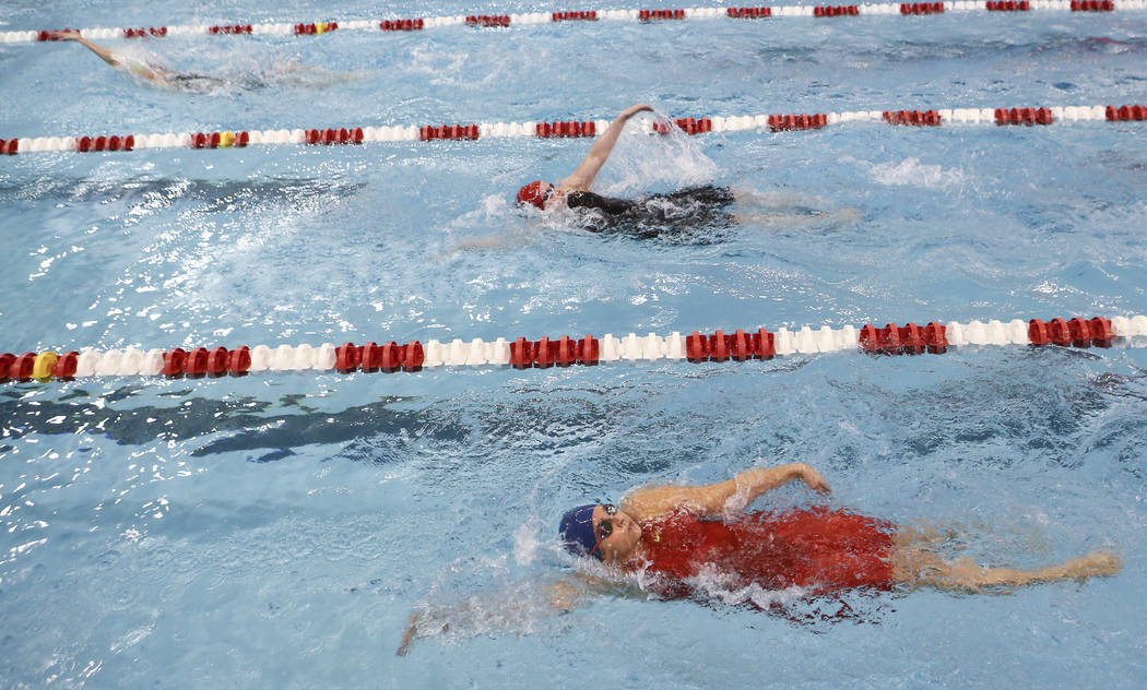 Arbor View’s Madison Cvijanovich, below, competes in the 200 yard individual medley du ...