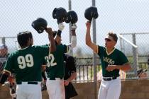 Rancho’s Joseph Walls, right, celebrates with his teammates Jimmy Gamboa (99) and Adri ...