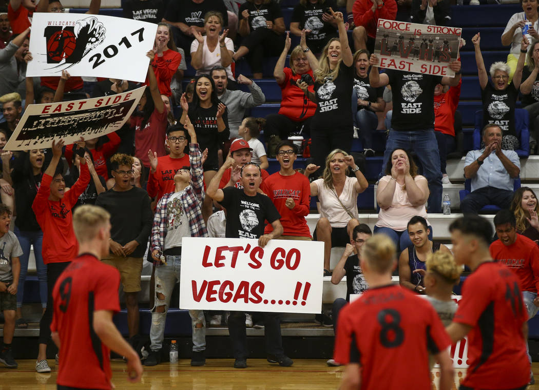 Las Vegas fans cheer as their team plays Centennial during the Class 4A boys state semifinal ...