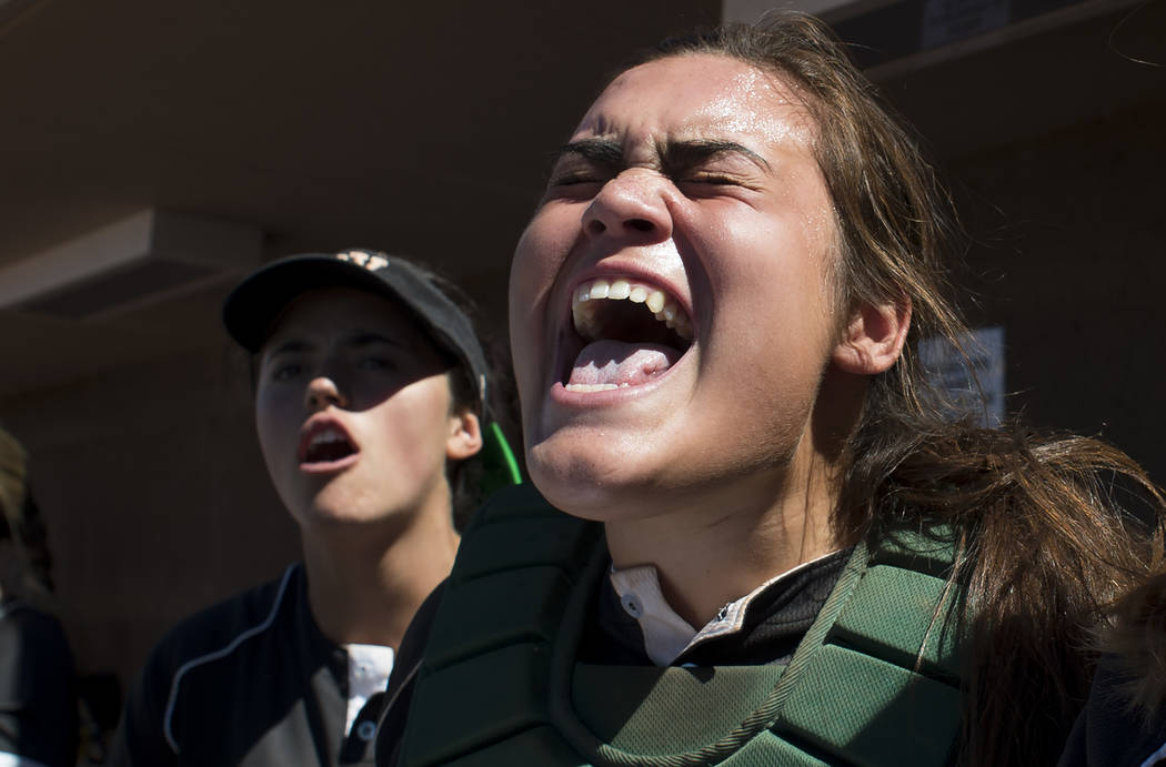 Palo Verde junior Grace Chavez cheers on her teammates during a game against Reed at Bishop ...