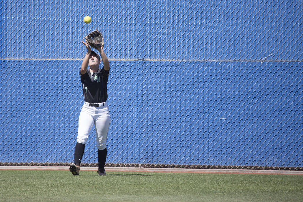 Palo Verde junior Makall Whetten catches the ball, getting Reed out, during a game at Bishop ...