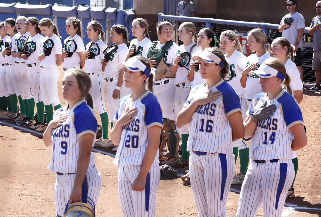 Reed High School, forergound, and Palo Verde High School softball teams during the national ...