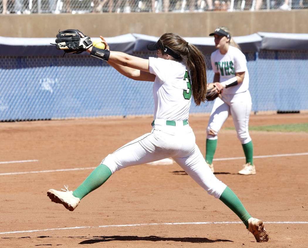 Palo Verde’s Taylor Askland pitches against Reed High School during their Class 4A Sta ...