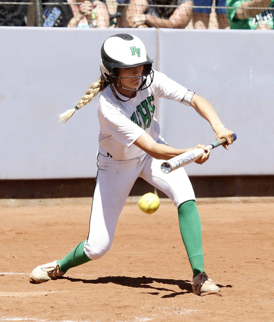 Palo Verde’s Kenzie Ryan bunts against Reed High School during their Class 4A State Ch ...