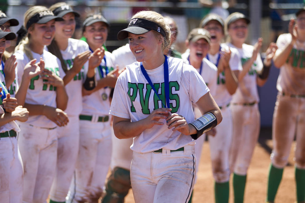 Palo Verde’s Kendall Hopkins (8) after receiving he first place medal following her te ...