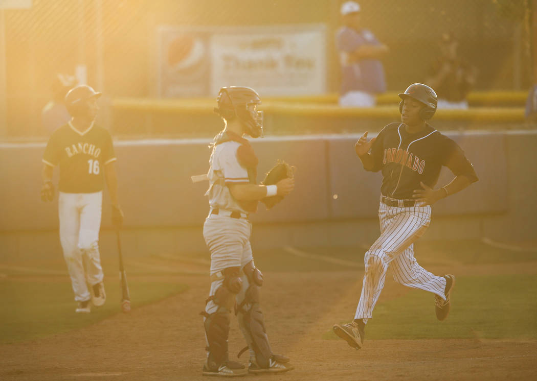 Coronado’s Noah Hemphill scores a run during the Class 4A All-Star baseball game at th ...